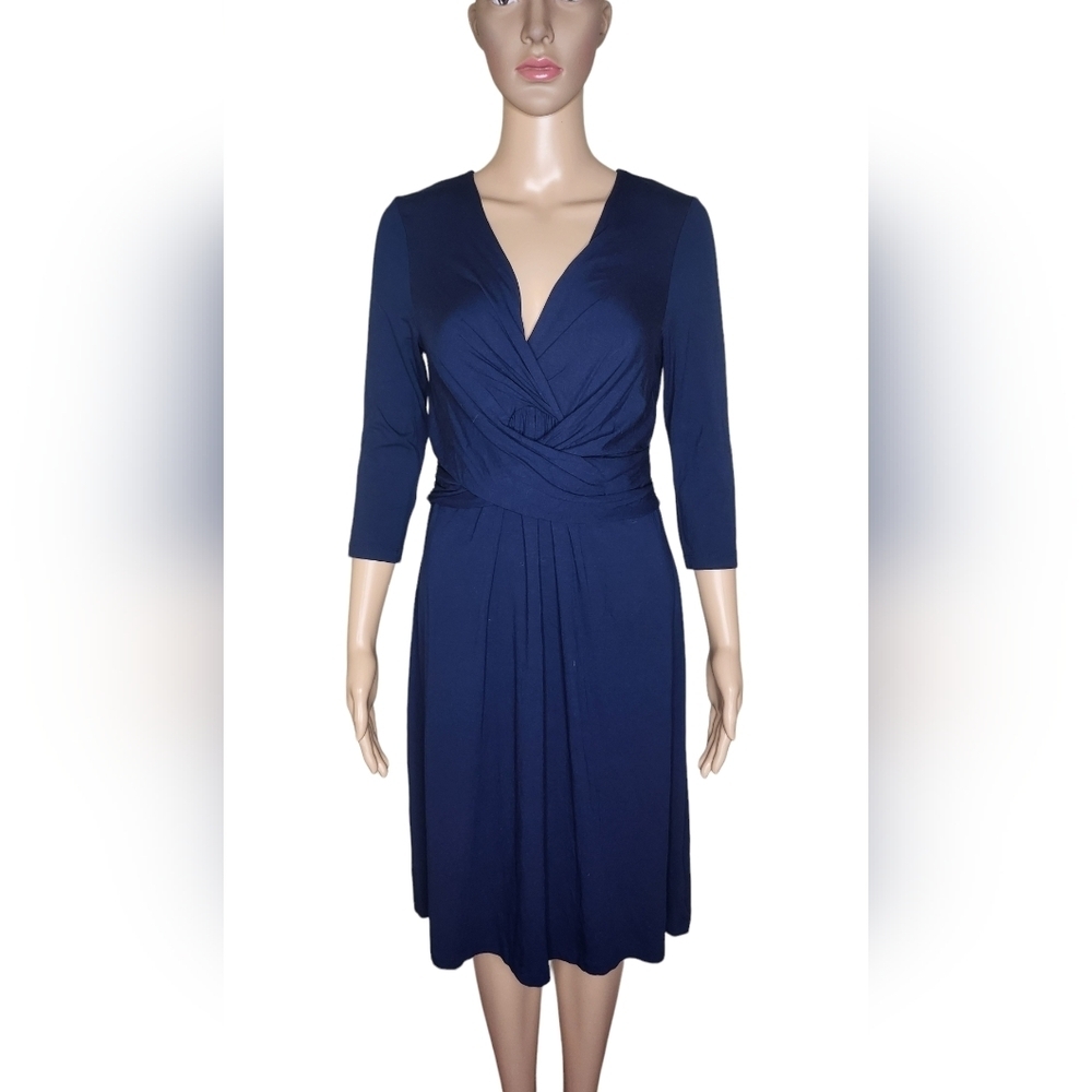 Seraphine maternity women's navy blue criss cross front 3/4 sleeve dress sz 4